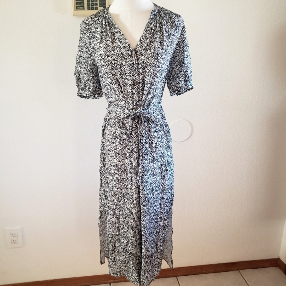 Whistles Black and White Midi Button Down Shirt Dress Size 2 Classic Minimal